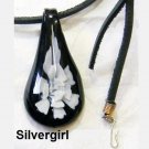 Leather & Glass Lampwork Pendant Necklace White