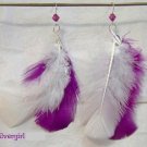 Silver Plate Purple White Feather Crystal Earrings