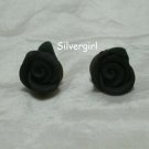 Black Polymer Clay Rose Stud Earrings 1/2" wide
