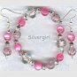 Pink Shimmer Fibre Optic Lampwork Bracelet and Earrings