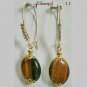 Tiger Eye Flat Oval Gemstone Rhinestone Earrings GP