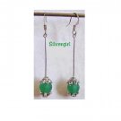 Long Stick Silver Plate Green Glass Dangle Earrings