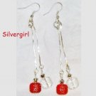 Red Ice Clear and Red Glass Dangle Chain Earrings Red Ice Clear and Red Glass Dangle Chain Earrings