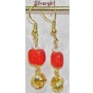 Glass Red Ice Gold Plate Knots Dangle Earrings