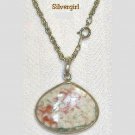 Gray Pink Jasper Gemstone Necklace Rhodium Rope Chain Gray Pink Jasper Gemstone Necklace Rhodium Rope Chain