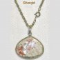 Gray Pink Jasper Gemstone Necklace Rhodium Rope Chain