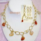 Red Orange Clear Smoky Agate Gemstone Necklace Earring