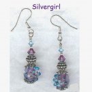 Aqua Purple Crystal Lampwork Crystal Dangle Earrings