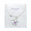 Pewter Flower Crackled Purple Charm Chain Necklace Pewter Flower Crackled Purple Charm Chain Necklace