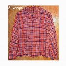 Red Blue Green Plaid Polyester Blouse SZ M-LG Red Blue Green Plaid Polyester Blouse SZ M-LG
