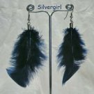 1 PR Fluffy Navy Blue Feather Earrings Silver Plate 1 PR Fluffy Navy Blue Feather Earrings Silver Plate