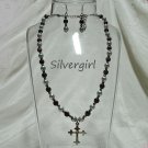 Shimmering Purple Cat's Eye Pearl Cross Necklace Earring Set Shimmering Purple Cat's Eye Pearl Cross Necklace Earring Set