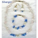Crystal Blue Rose Quartz Gemstone Chip 3 Pc Jewlry Set Crystal Blue Rose Quartz Gemstone Chip 3 Pc Jewlry Set