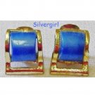 Vintage Gold Tone Frosted Pearl Look Blue Clip Earrings