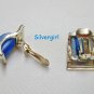 Vintage Gold Tone Frosted Pearl Look Blue Clip Earrings