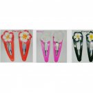 Plasic Coated Silvertone Hair Snap Clip With Flower You Choose!