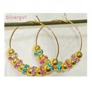 1 1/2" Sparkling Crystal Like Beaded Hoop Earrings