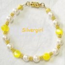 Yellow Fiber Optic Glass Pearl Bracelet