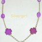 Gold Plate Link Chain Purple Shell Gemstone Crystal Necklace