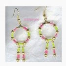 Mettalic Pink Green Miyuki Glass Tube Bead Hoop Earring