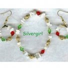 CHRISTMAS Red Green Gold Bracelet Earring Set