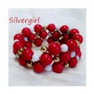 Red White Coral Gemstone Wrap Bracelet Memory Wire Red White Coral Gemstone Wrap Bracelet Memory Wire