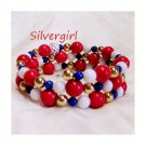Red White Blue Gemstone Wrap Bracelet Memory Wire Red White Blue Gemstone Wrap Bracelet Memory Wire