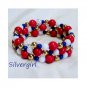 Red White Blue Gemstone Wrap Bracelet Memory Wire