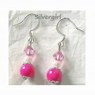 Hot Pink Fossil Crystal Beaded Earrings