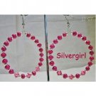 Large Hot Pink Glass Wooden Bead Hoop Earrings Large Hot Pink Glass Wooden Bead Hoop Earrings
