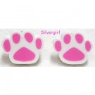 Hot Pink White Pet Paw Polymer Clay Stud Earrings 15mm/5/8"