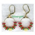 Red Green Gold Glitter 1" Gold Hoop Earrings Red Green Gold Glitter 1" Gold Hoop Earrings