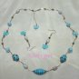 Pink Turquoise Lampwork Butterfly Silver Necklace Set