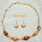 Bold Autumn Wooden Beaded Necklace Earring Set