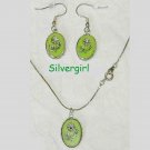Silver Engraved Flower Cameo Look Necklace and Earring Silver Engraved Flower Cameo Look Necklace and Earring