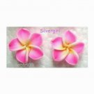 Small Bright Pink Yellow White Polymer Clay Plumeria Flower Stud Earrings 15mm