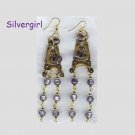 Purple Foil Beaded Gold Plate Chandelier Earrings