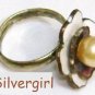 Fun Fashion Bronze White Brown Imitation Pearl Ring