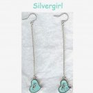 Silver Aqua Heart Long Chain Earrings Silver Aqua Heart Long Chain Earrings