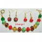 Lampwork Gold White Red Green Gold Plate Bracelet Earring Set Christmas