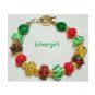 Lampwork Gold White Red Green Gold Plate Bracelet Earring Set Christmas
