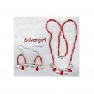 Siam Red Pearly Luster Glass Drop Necklace Earring Set