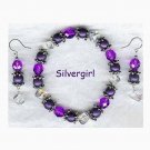 Royal Purple Crystal Satin Pearl Bracelet Set