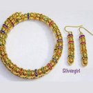 Gold Beads Crystal Collar Wire Wrap Bracelet Earrings