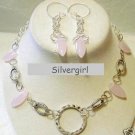 Silver Pink Rose Quartz Necklace Earring Set