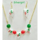 Lampwork Heart Gold White Red Green Gold Plate Necklace Earring Set Christmas Lampwork Heart Gold White Red Green Gold Plate Necklace Earring Set Christmas