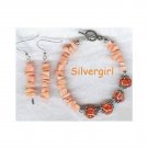 Pink Bamboo Coral Encased Lampwork Bracelet Earring Set Pink Bamboo Coral Encased Lampwork Bracelet Earring Set