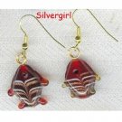 Deep Red Gold Lampwork Fish Earrings