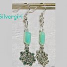 Mint Green Glass Chicklet Snowflake Dangle Earrings