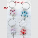 4 Sparkly Hand Created Crystal Silver Wine Glass Charms